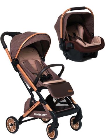 TommyBaby Quantum Kabin Travel Bebek Arabası Kabin Boy Bebek Arabası Pedli Katlanabilir Yağmurluk Hediye KAHVE