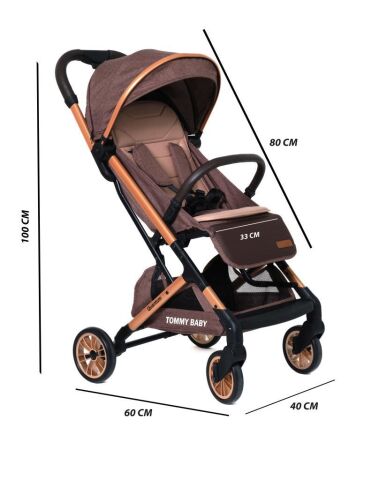 TommyBaby Quantum Kabin Travel Bebek Arabası Kabin Boy Bebek Arabası Pedli Katlanabilir Yağmurluk Hediye KAHVE