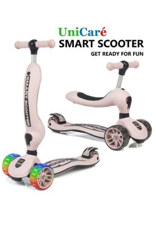 Smart Oturaklı Çocuk Scooter 3 Tekerlekli Işıklı Ledli Scooter Yükseklik Ayarlı 1-5 Yaş ASKERİ MAVİ
