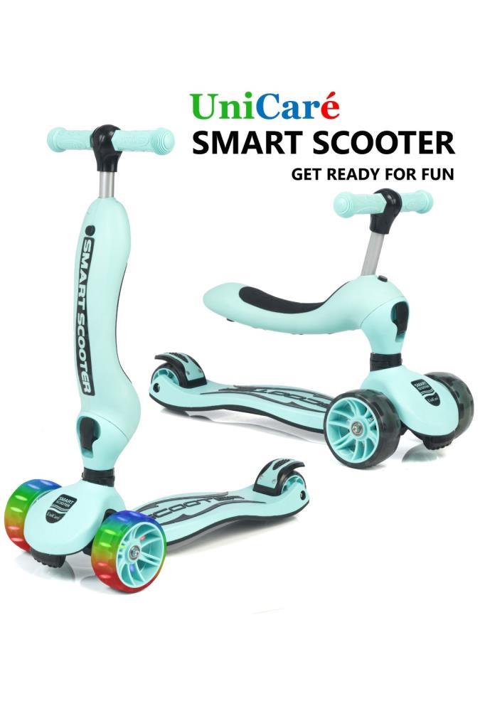 Smart Oturaklı Çocuk Scooter 3 Tekerlekli Işıklı Ledli Scooter Yükseklik Ayarlı 1-5 Yaş BEBE MAVİSİ