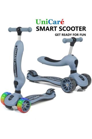 Smart Oturaklı Çocuk Scooter 3 Tekerlekli Işıklı Ledli Scooter Yükseklik Ayarlı 1-5 Yaş ASKERİ MAVİ