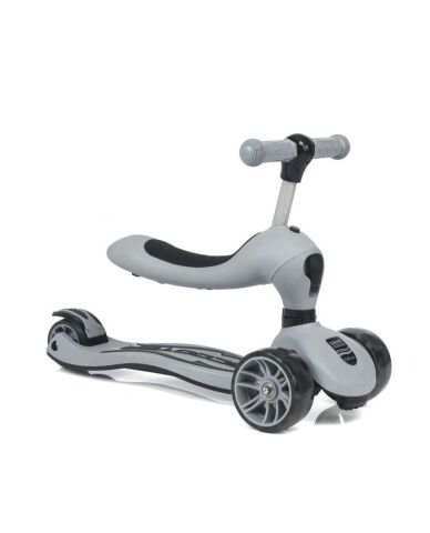 Smart Oturaklı Çocuk Scooter 3 Tekerlekli Işıklı Ledli Scooter Yükseklik Ayarlı 1-5 Yaş GRİ