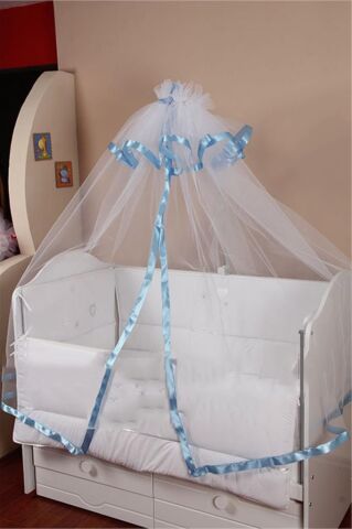 Tommybaby Saten Lüx Bebek Beşik Cibinlik & Demir Tam Takım MAVİ