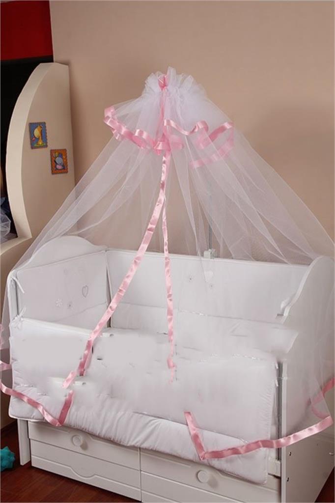 Tommybaby Saten Lüx Bebek Beşik Cibinlik & Demir Tam Takım PEMBE