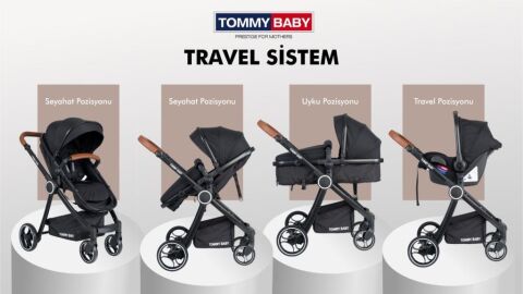 Tommybaby Toranto Black Vip Travel Sistem Bebek Arabası + Puset FÜME