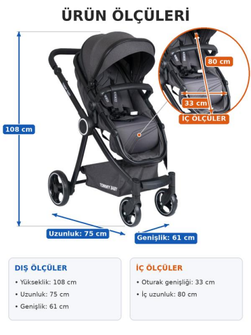 Tommybaby Toranto Black Vip Travel Sistem Bebek Arabası + Puset SİYAH