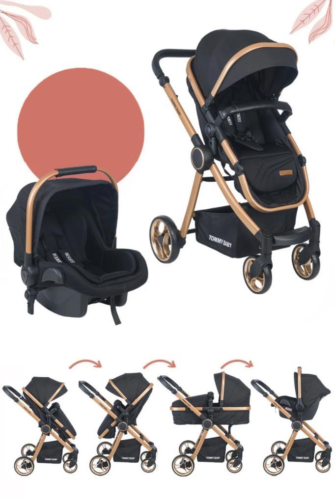 Tommybaby Toranto Gold Vip Travel Sistem Bebek Arabası + Puset SİYAH