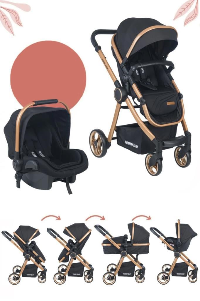 Tommybaby Toranto Gold Vip Travel Sistem Bebek Arabası + Puset SİYAH