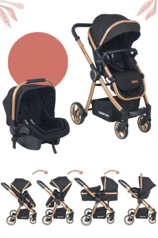 Tommybaby Toranto Gold Vip Travel Sistem Bebek Arabası + Puset SİYAH