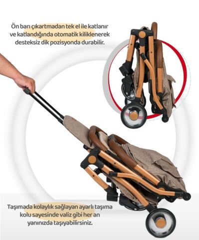 Tommybaby Golf Kabin Bebek Arabası Gold Kabin Boy KAHVERENGİ