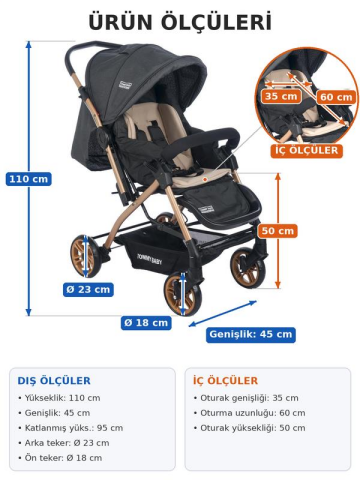 TommyBaby Cross Çift Yönlü Bebek Arabası Puset GRİ