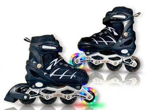 Tommybaby Paten Işıklı Ayarlanabilir (2+2 veya 2+1+1) Işıklı Ledli Çocuk Pateni SİYAH - 38-41(L)