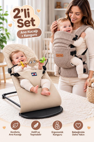 Tommybaby Elite Lüx 2'li Set-Ana Kucağı ve Kanguru KAHVE