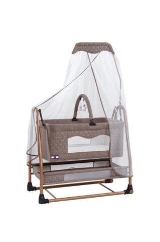 TommyBaby Rüya Tüllü Sepet Beşik Sallanabilir Bebek Beşiği Tüllü Beşik KAHVERENGİ