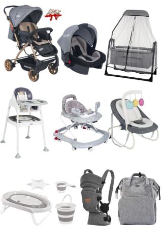 14 Parça Çeyiz Seti BebekArabası,Puset,Anakucağı,Yürüteç,Mamasandalyesi,Beşik,Kanguru,Çanta,Küvettkm