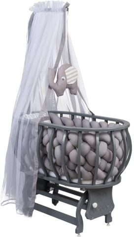 TommyBaby Lina Sepet Beşik Ahşap Beşik Örgülü Uyku Setli Doğal Ahşap Beşik