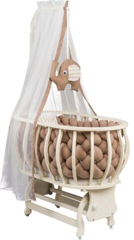 TommyBaby Lina Sepet Beşik Ahşap Beşik Örgülü Uyku Setli Doğal Ahşap Beşik