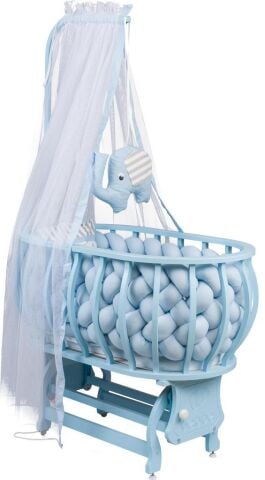 TommyBaby Lina Sepet Beşik Ahşap Beşik Örgülü Uyku Setli Doğal Ahşap Beşik