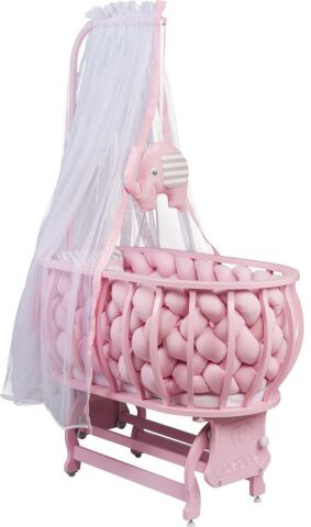 TommyBaby Lina Sepet Beşik Ahşap Beşik Örgülü Uyku Setli Doğal Ahşap Beşik BEYAZ