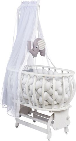 TommyBaby Lina Sepet Beşik Ahşap Beşik Örgülü Uyku Setli Doğal Ahşap Beşik BEYAZ