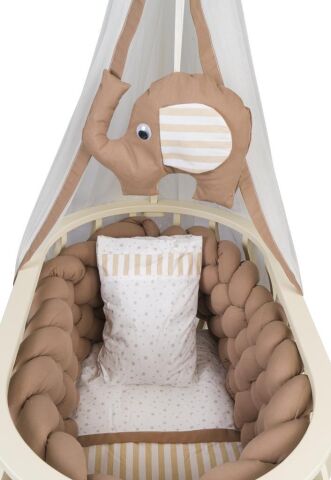 TommyBaby Lina Sepet Beşik Ahşap Beşik Örgülü Uyku Setli Doğal Ahşap Beşik KAHVE