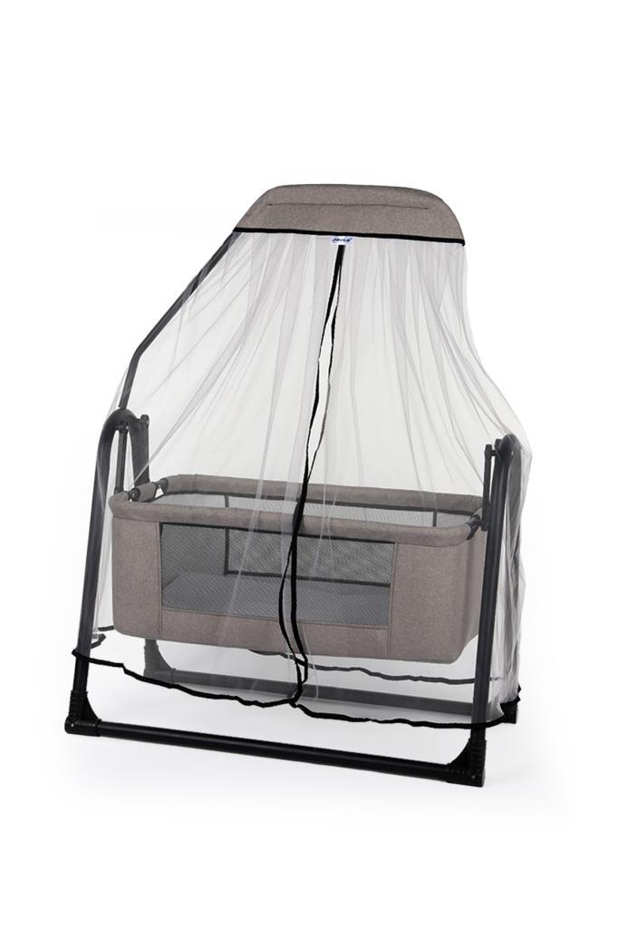 TommyBaby Sude Tüllü Sepet Beşik Sallanabilir Bebek Beşiği Tüllü Beşik KAHVERENGİ