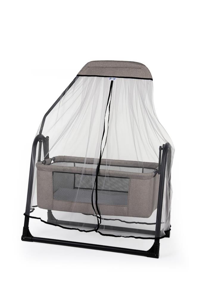 TommyBaby Sude Tüllü Sepet Beşik Sallanabilir Bebek Beşiği Tüllü Beşik KAHVERENGİ