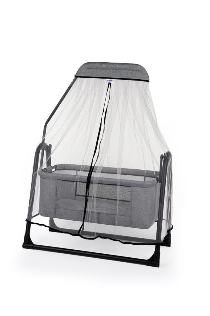 TommyBaby Sude Tüllü Sepet Beşik Sallanabilir Bebek Beşiği Tüllü Beşik GRİ