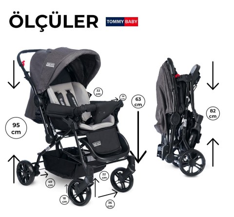 TommyBaby Elegant Çift Yönlü Bebek Arabası Puset ANTRASİT