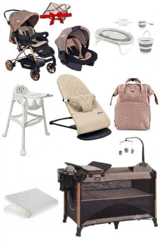 13 Parça Çeyiz Seti Bebek Arabası Puset Oyun Parkı Anakucağı Mama Sandalyesi KüvetTakımıBebekBakımÇantası GRİ