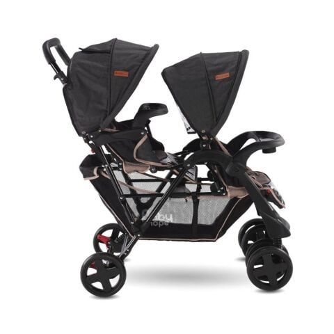 Babyhope P - 738 Arka Arkaya İkiz bebek arabası SİYAH