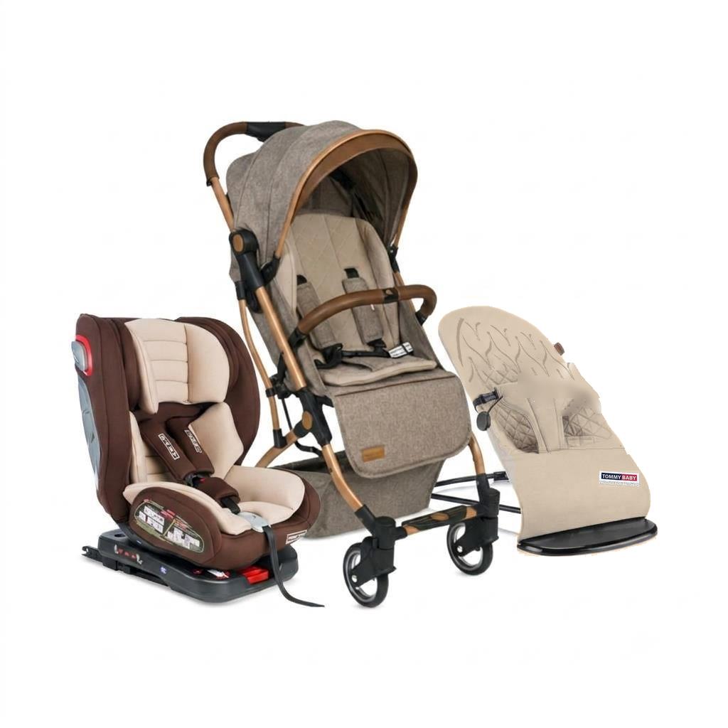 TommyBaby Opera 3 lü Set Kabin Bebek Arabası Oto Koltuk Anakucağı KAHVERENGİ
