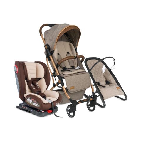 TommyBaby Opera 3 lü Set Kabin Bebek Arabası Oto Koltuk Anakucağı KAHVERENGİ
