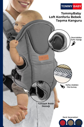 TommyBaby Loft Konforlu Bebek Taşıma Kanguru GRİ
