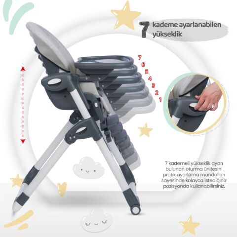 TommyBaby Premium Lüx Mama Sandalyesi GRİ