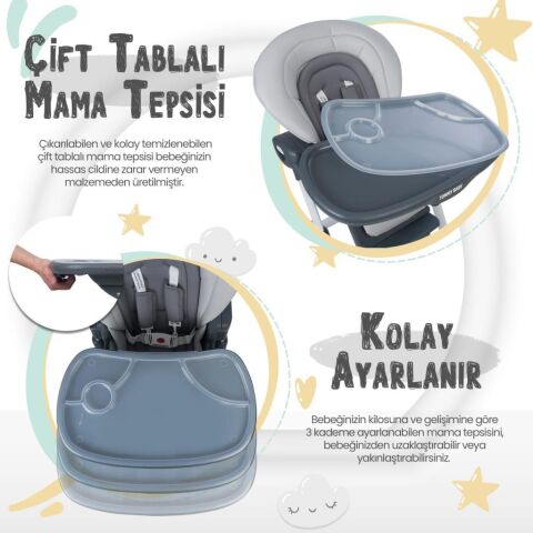 TommyBaby Premium Lüx Mama Sandalyesi GRİ