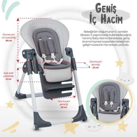 TommyBaby Premium Lüx Mama Sandalyesi GRİ