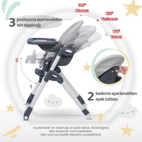 TommyBaby Premium Lüx Mama Sandalyesi GRİ