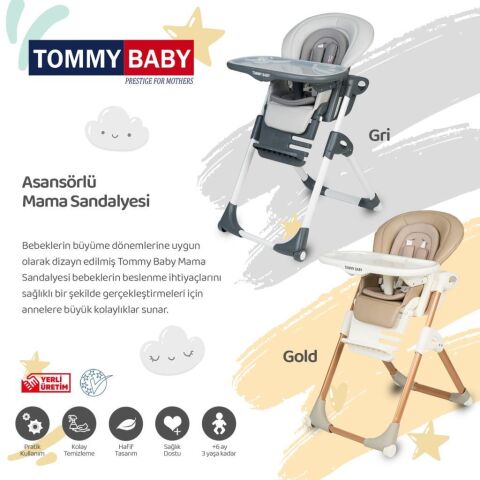 TommyBaby Premium Lüx Mama Sandalyesi GRİ