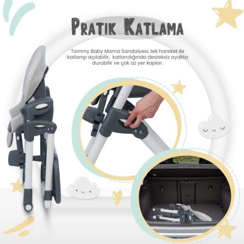 TommyBaby Premium Lüx Mama Sandalyesi GRİ