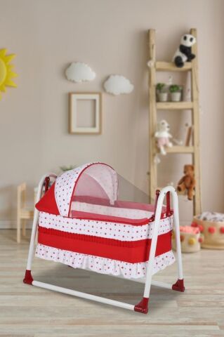 TommyBaby Yuvam Lüx Sepet Beşik Portatif Bebek Beşiği Sallanır Beşik KIRMIZI