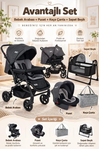 Tommybaby Elegant Yenidoğan Seti Bebek Arabası Beşik Ana Kucağı