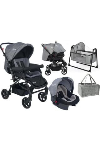 Tommybaby Elegant Yenidoğan Seti Bebek Arabası Beşik Ana Kucağı GRİ