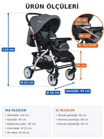 Tommybaby Eagle Alüminyum Lüx Çift Yön Bebek Arabası FÜME