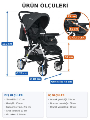Tommybaby Eagle Alüminyum Lüx Çift Yön Bebek Arabası ANTRASİT