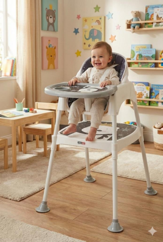 TommyBaby 3 in 1 Çalışma Masalı ve Pedli Mama Sandalyesi GRİ