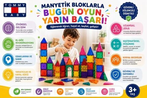 Manyetik Yapı Blokları – Çocuklar İçin Renkli 3 Boyutlu 72 Parça Manyetik Oyun Seti