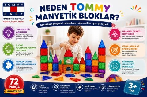 Manyetik Yapı Blokları – Çocuklar İçin Renkli 3 Boyutlu 72 Parça Manyetik Oyun Seti