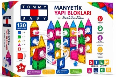 Manyetik Yapı Blokları –Top Yuvarlama  Seti  Çocuklar İçin Renkli 3 Boyutlu 130 Parça Manyetik Oyun Seti