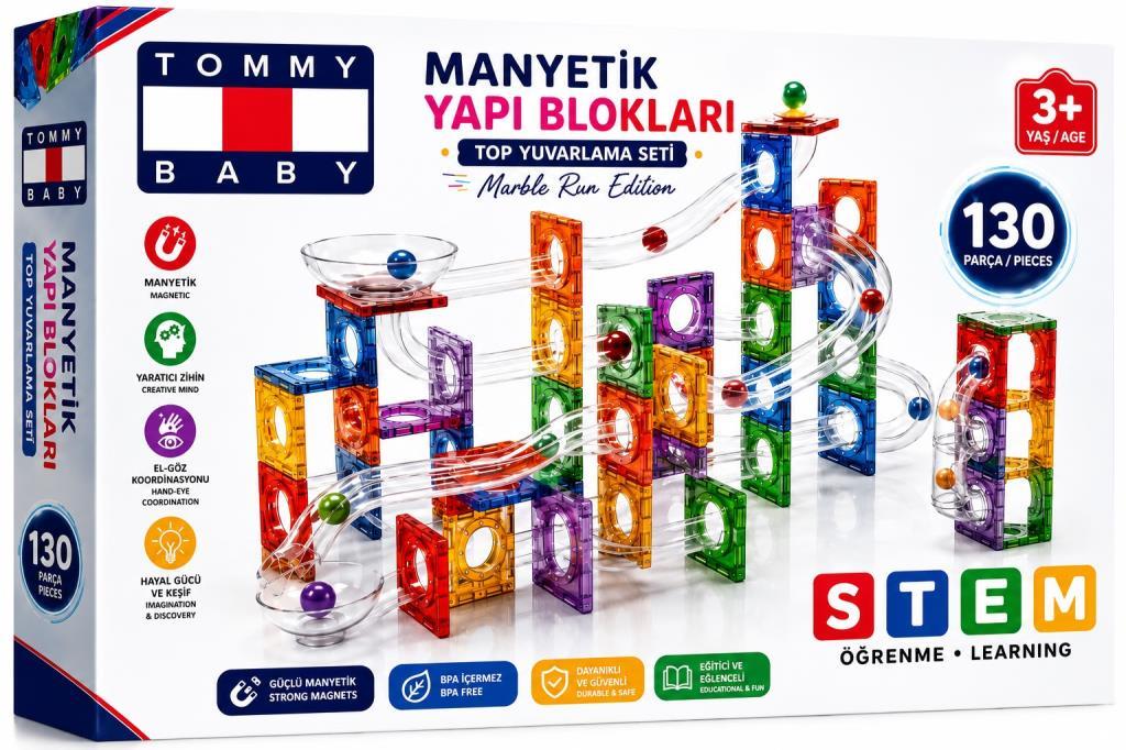 Manyetik Yapı Blokları –Top Yuvarlama  Seti  Çocuklar İçin Renkli 3 Boyutlu 130 Parça Manyetik Oyun Seti